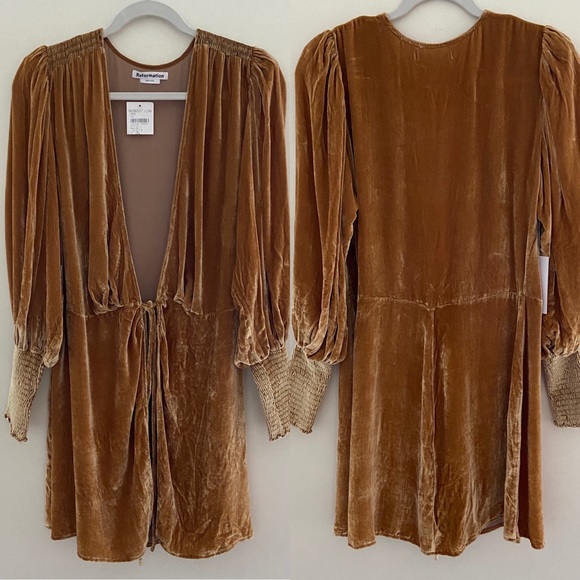 Reformation Boheme Long Sleeve Velvet Wrap Dress - Picture 7 of 16